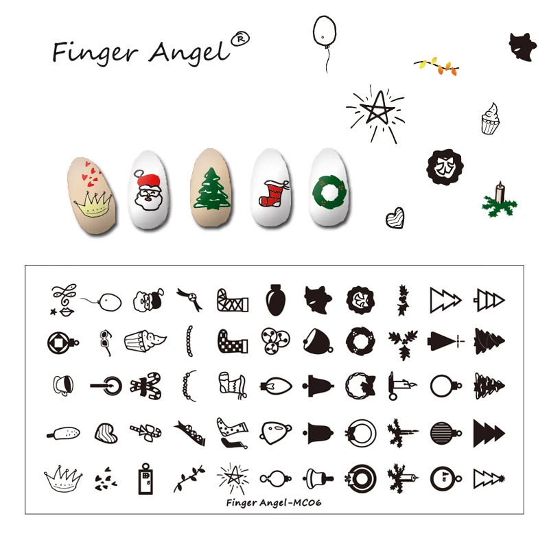 Finger Angel 20 шт 6*12 см Рождественская пластина для стемпинга нейл арта шаблон