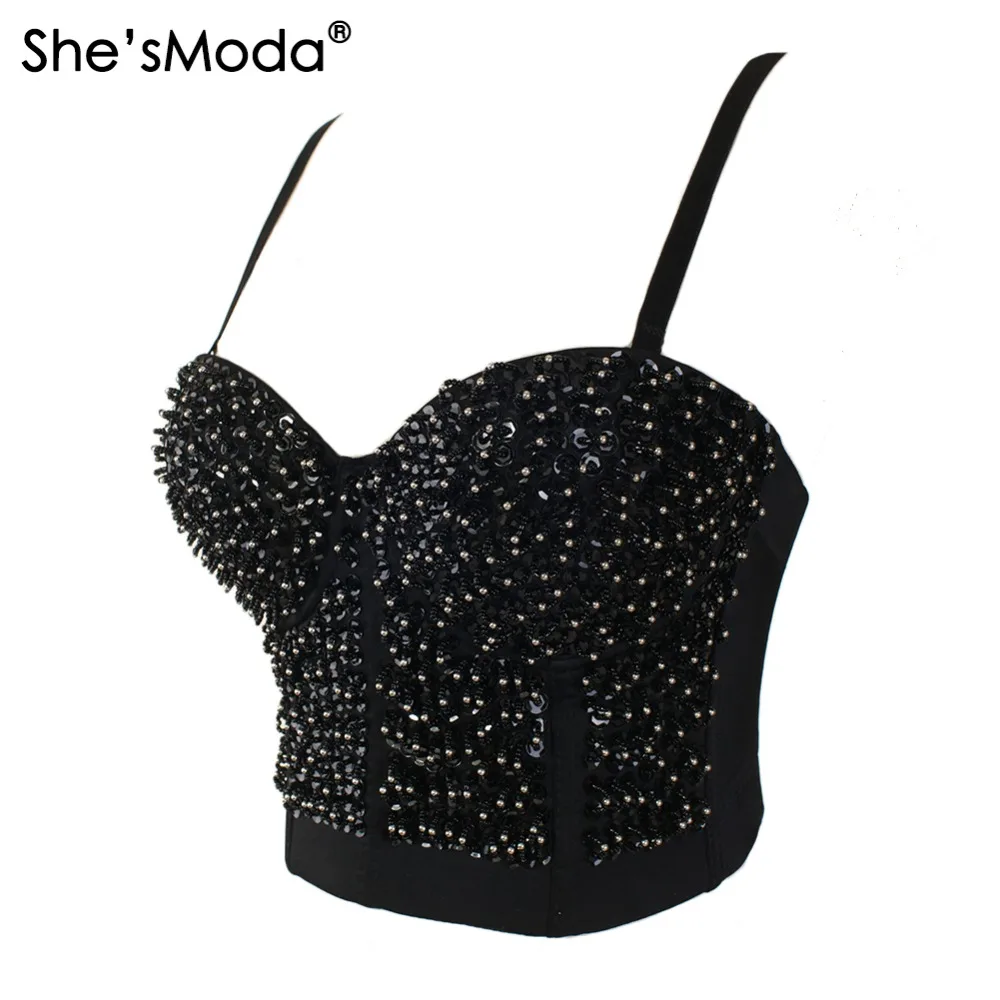 Женское Бюстье с блестками She'sModa Gaga бюстье жемчужинами и эффектом пуш ап