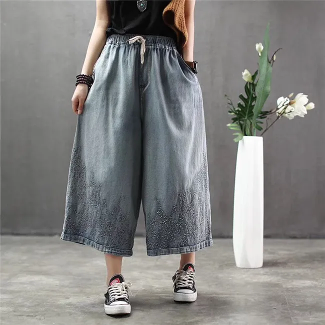 

2019 the national wind easing code cowboy 7 minutes of pants embroidery elastic waist tie and pants