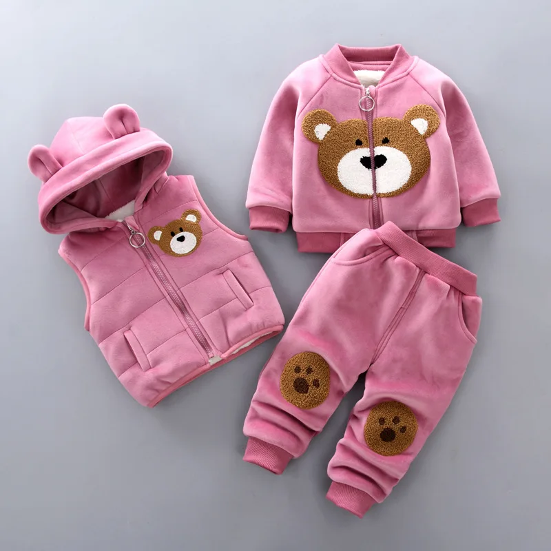 Комплект одежды для малышей 1-4 лет 3 предмета зимние плюшевые бархатные толстовки