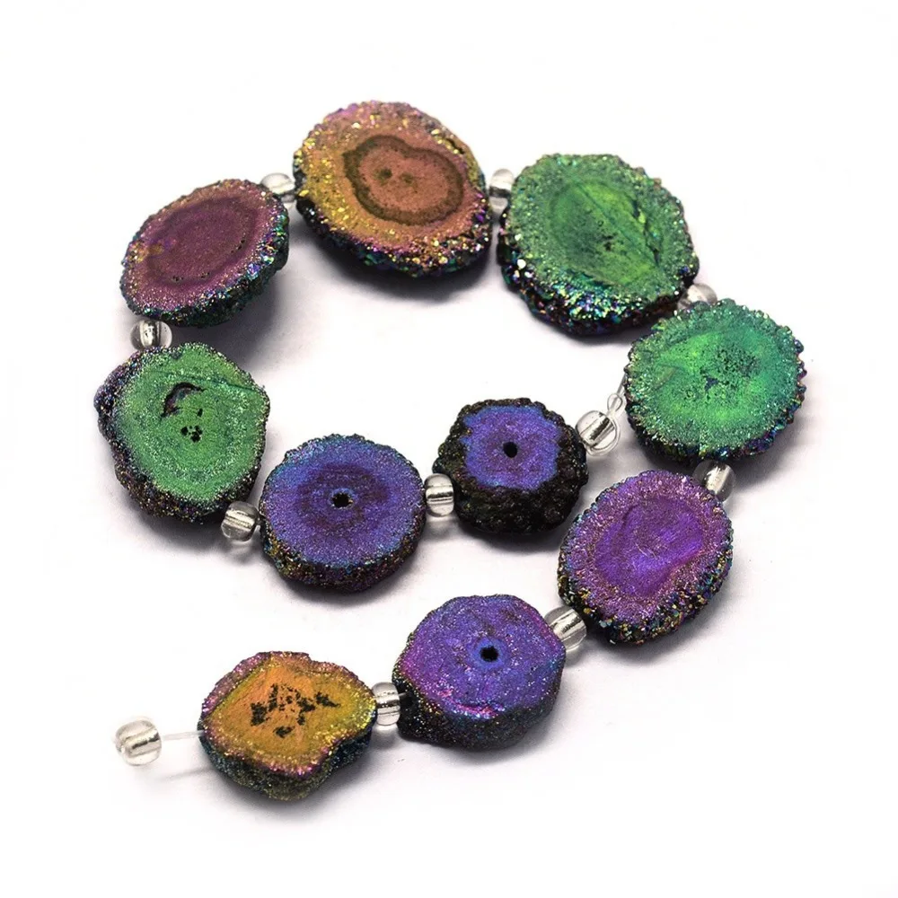 2 нитки из натуральной друзы Камень кварцевый кристалл изготовление украшений 14 ~