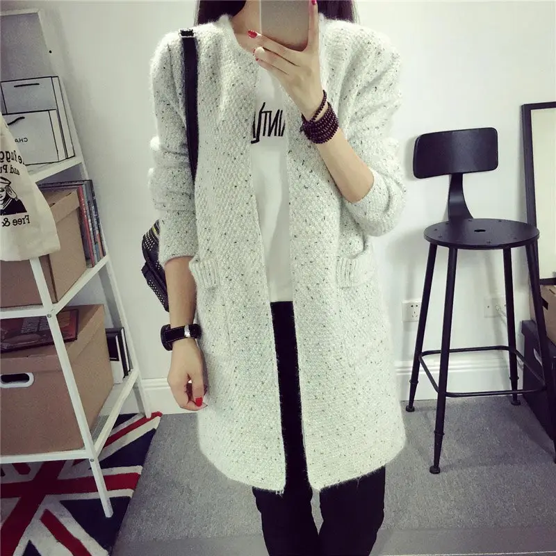 Свитер женский длинный эластичный с карманами |