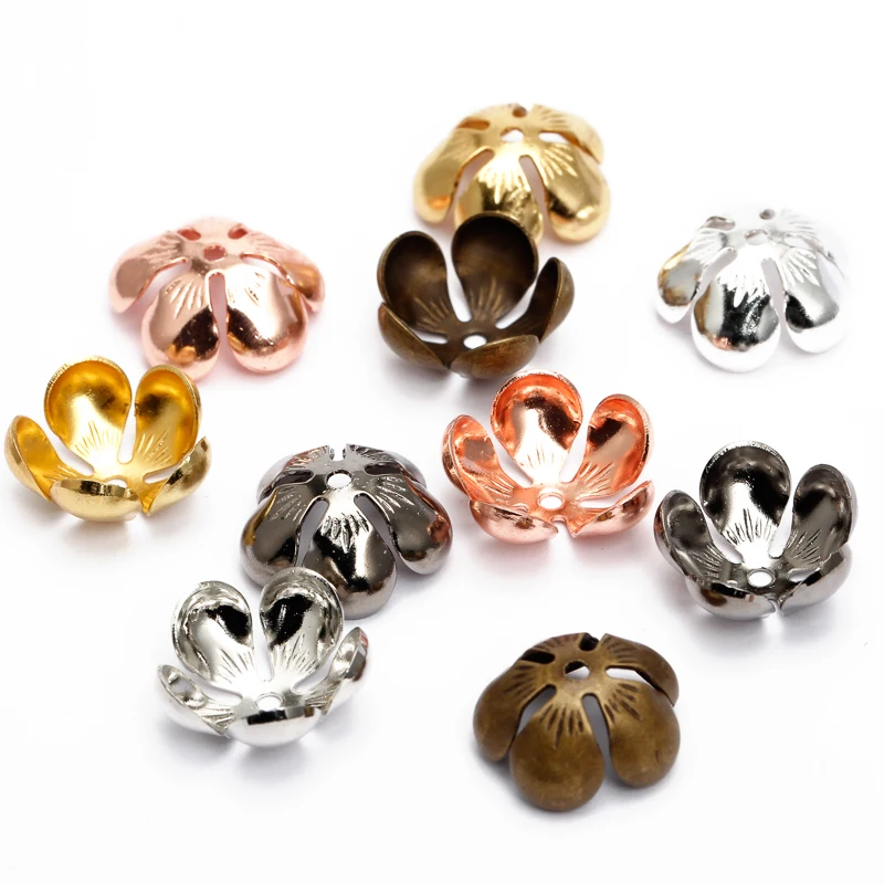 

50pcs/lot 13x5mm Copper flower spacer Beads Cap Gold Silver color Flower Spacer for DIY Jewelry Accessories Jewerly Findings