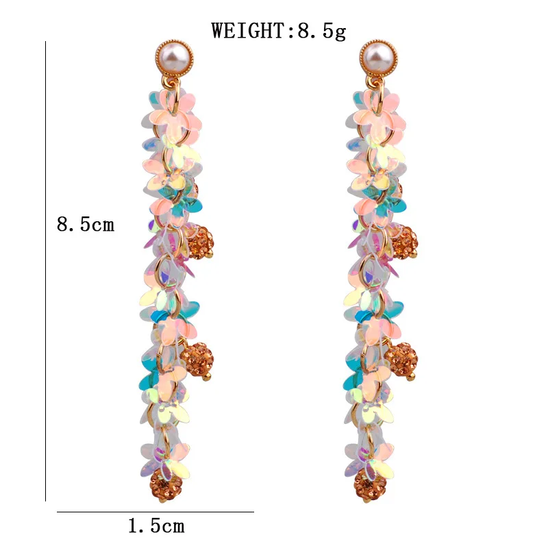 

L&H 2018 Fashion Long Statement Drop Earrings Romantic Simulated Pearl Sequin Dangle Earrings For Women Wedding Party Jewelry