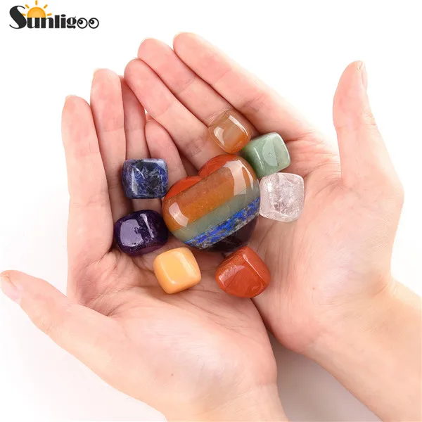 Set 2 Sunligoo натуральный камень чакры резной слоеный Сердце Карманные камни Рейки Исцеление драгоценные камни беспокоить камень энергетическая чакра камни набор - Цвет: Set 2