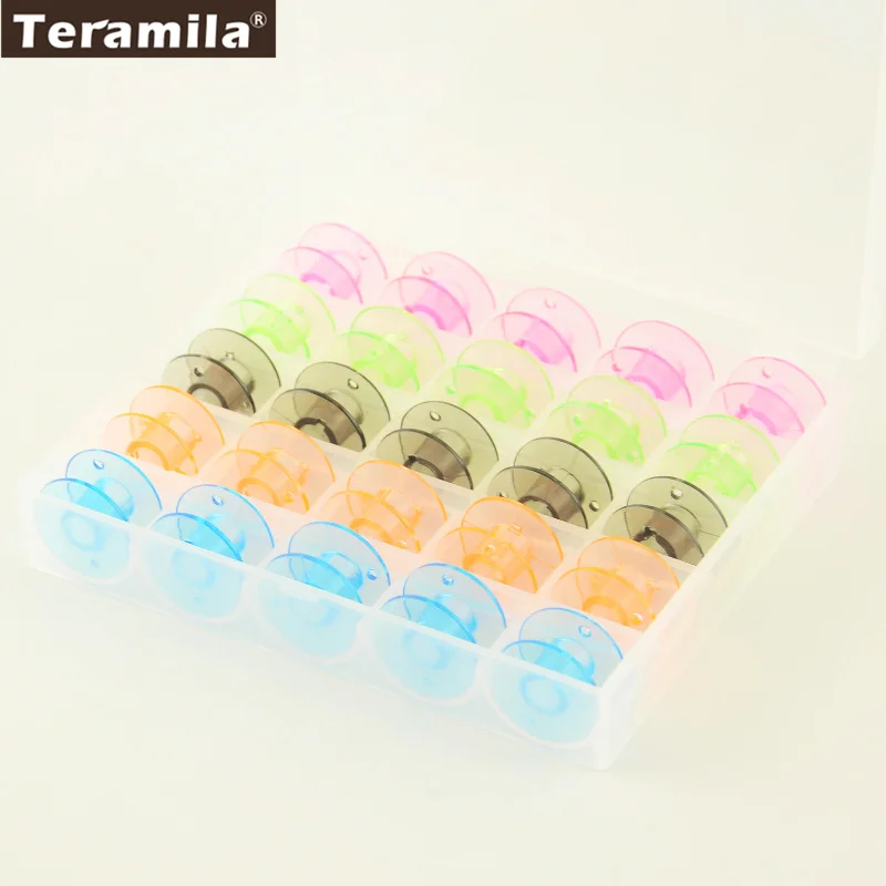 Colorful 25 Grid Clear Storage Case Box With 25Pcs Empty Bobbins Spool for Brother Janome Singer Elna Sewing Machine|box box|box storage boxbox clear