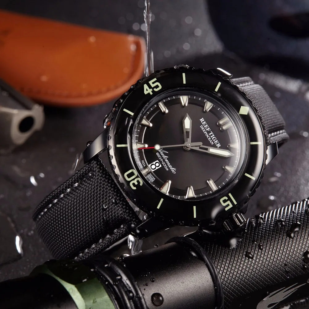 Мужские часы Reef Tiger водонепроницаемые автоматические швейцарские для дайвинга 200