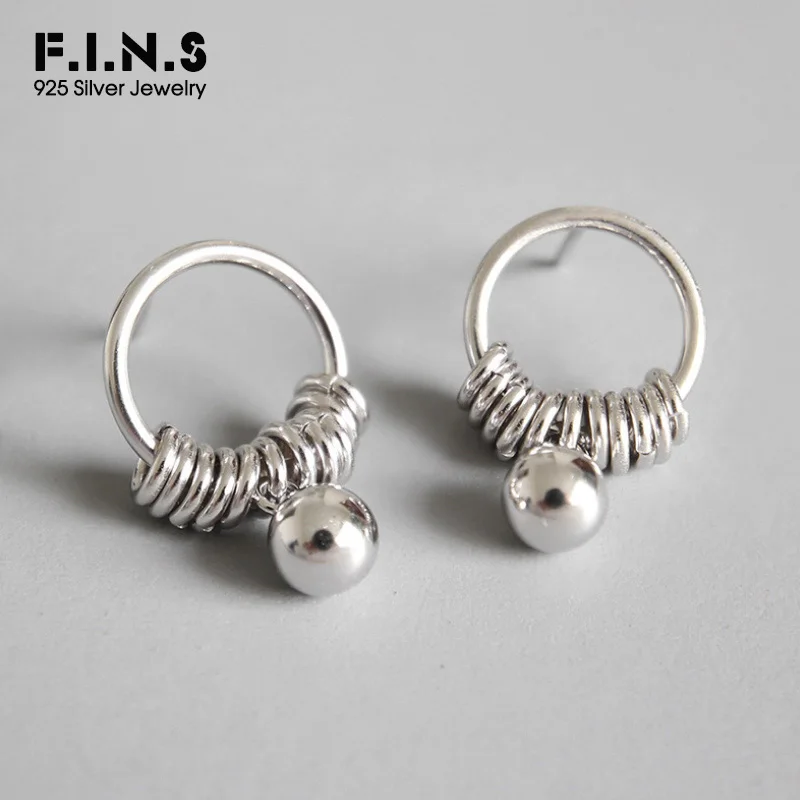 Женские серьги с шариком F.I.N.S в Корейском стиле из настоящего серебра 925 пробы
