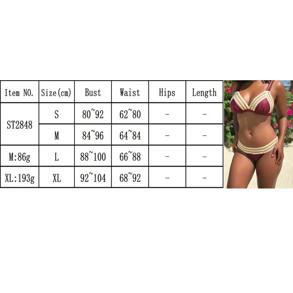 

2019 New Style Stylish Women's Patchwork Strappy Bikini Set Two Piece Swimwear Lace Up High Waist Bottom