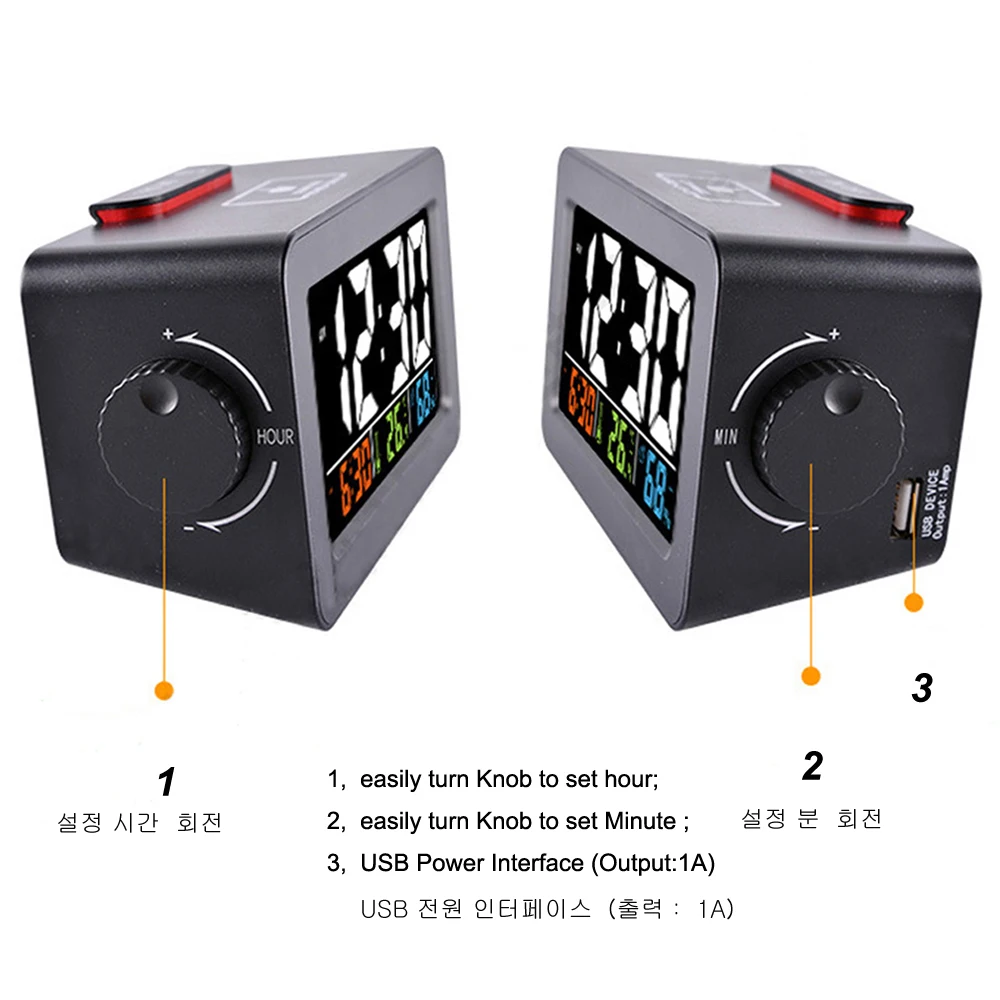 gift idea bedside wake up digital alarm clock with thermometer hygrometer humidity temperature table desk clock phone charger free global shipping