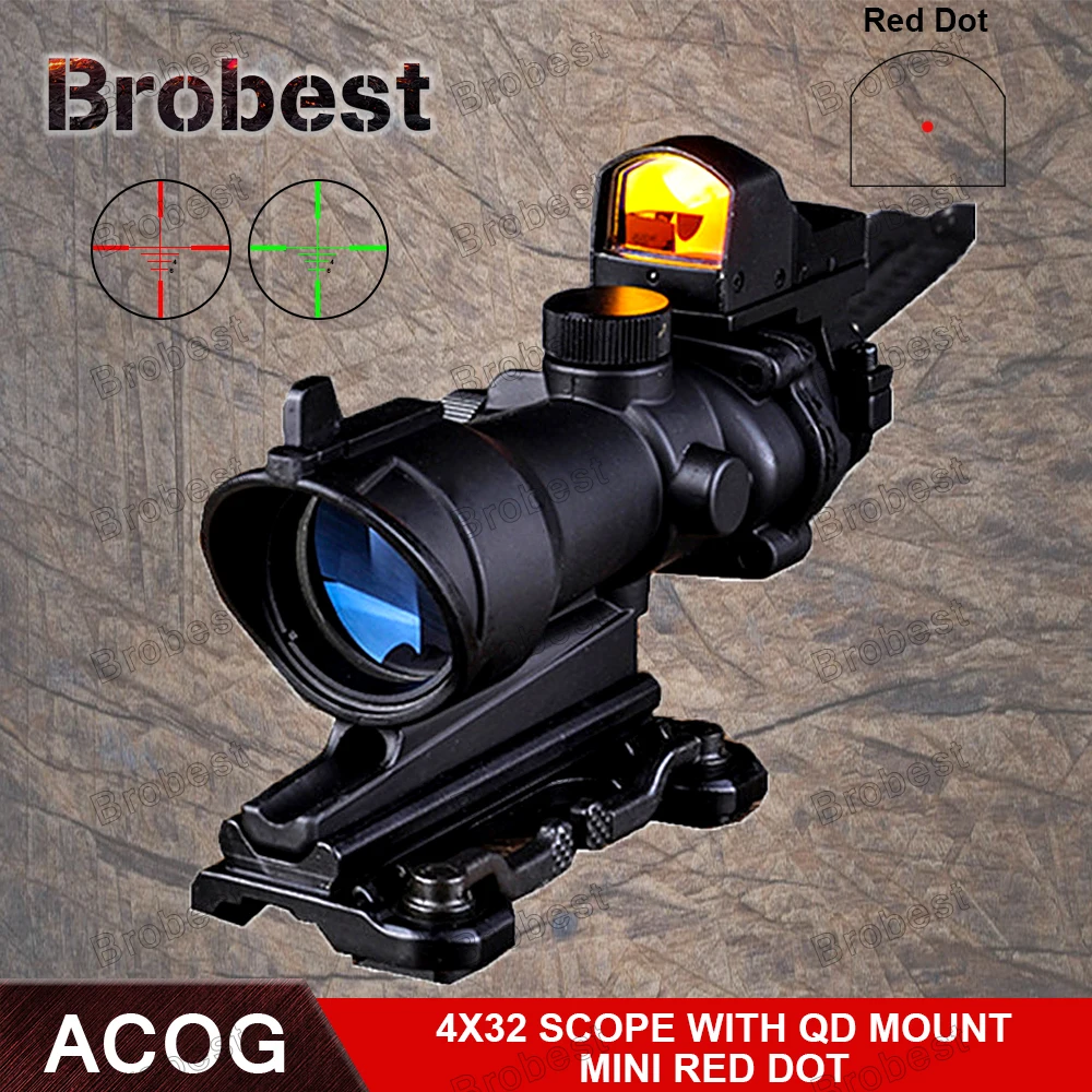Оптический прицел Brobest ACOG 4x32 и миниатюрный красный точечный оптический Волоконно