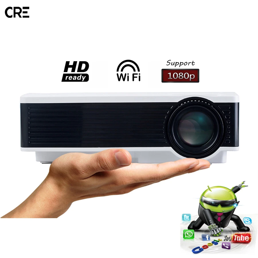 CRE X1600 Мини HD lcd Проектор для домашнего кинотеатра светодио дный android Wi Fi поддержка