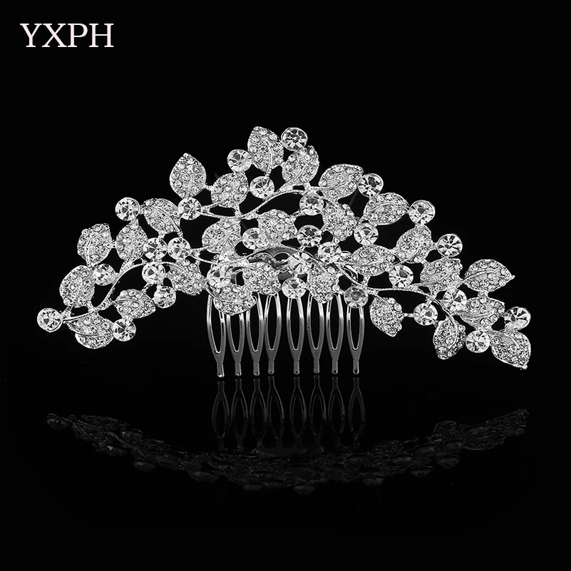 Yxph прозрачные кристаллы Свадебные Лист Свадебный гребень для волос со стразами