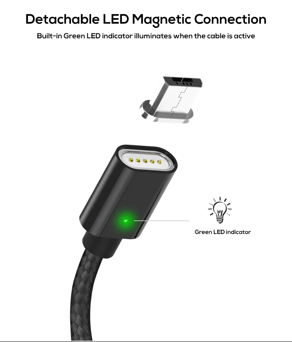 TOPK, магнитный светодиодный кабель с индикатором, кабель usb типа C и кабель Micro USB, адаптер, нейлоновая оплетка, магнитный кабель для зарядки и синхронизации данных