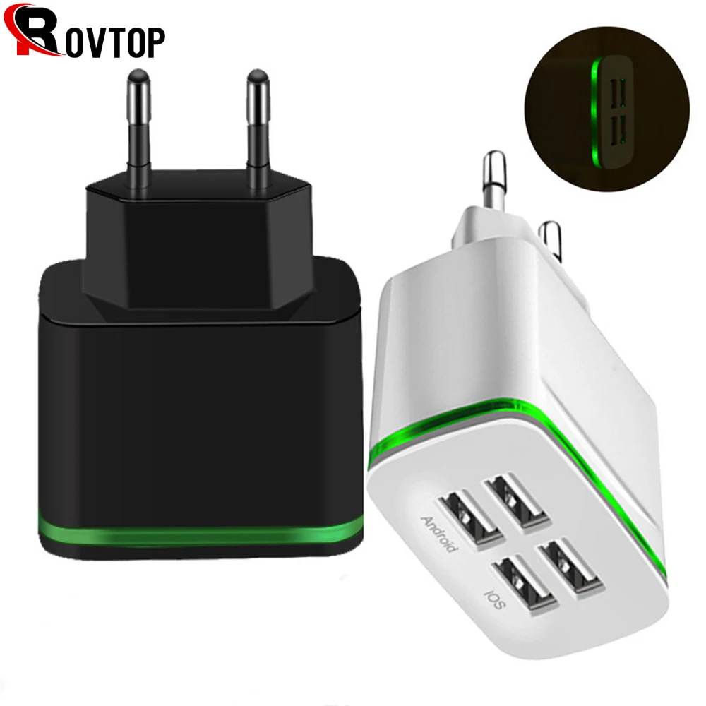 Rovtop USB зарядное устройство для iPhone Samsung Android 5V 4A 4 портовый 2 мобильный телефон