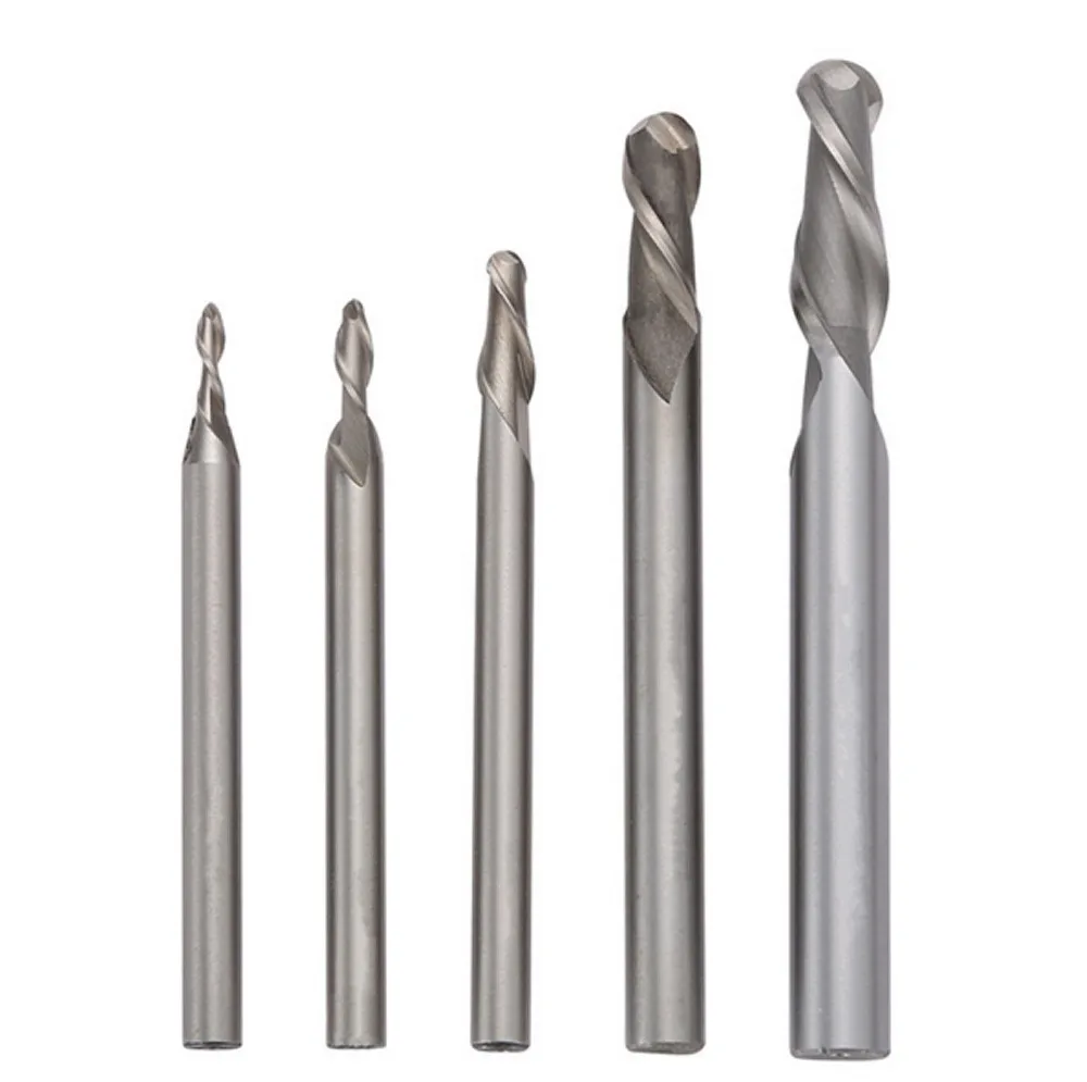 

JLI HSS 2 Flute Ball Nose End Mills Straight Shank R1.5/2/3/4/5 Mill Cutter Lathe Cutter CNC Bit Tool 5pcs/set