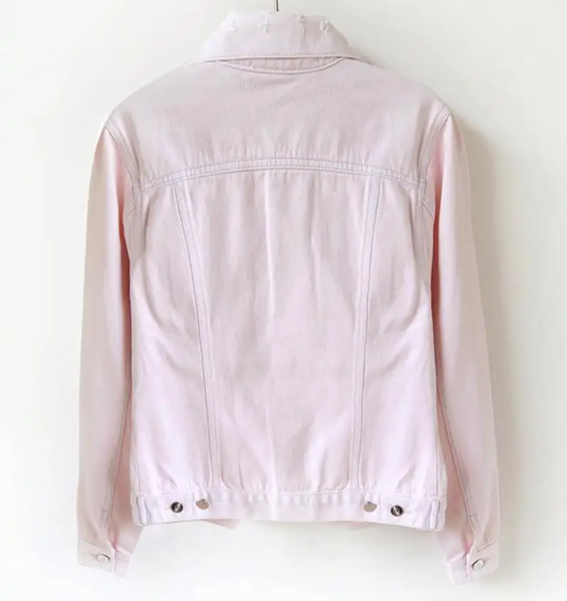 

Pink Denim Jacket Women 2019 New Spring and Autumn Bf Style Short Loose Long Sleeve Ripped Jeans Coat