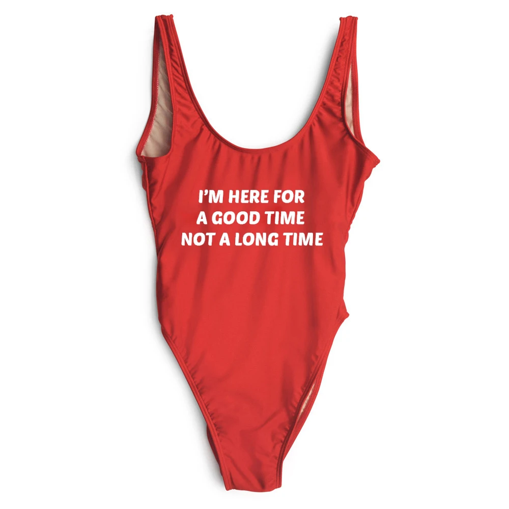 

I'M HERE FOR A GOOD TIME NOT A LONG TIME bodysuits women sexy mesh bodysuit beachwear one pieces swimwear Jumpsuits Rompers