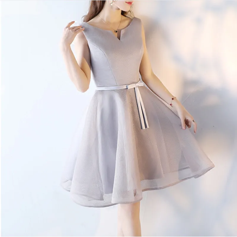 2017 новые Короткие Серые вечерние платья элегантные из органзы недорогие а