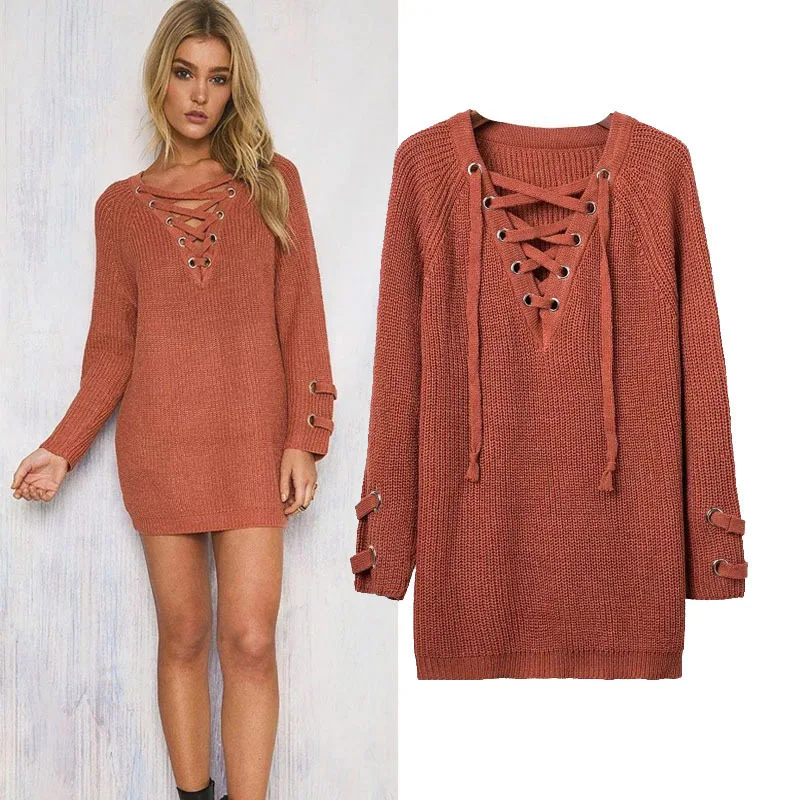2019 autumn straps long sleeves with V-neck knit women's sweater Free shipping | Женская одежда