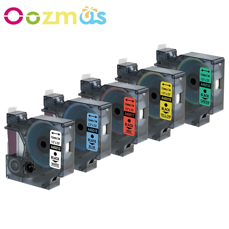 Oozmas 5 упаковок 12 мм разноцветная Женская кассета для Dymo D1 tape 45013 45016 45017 45018 45019