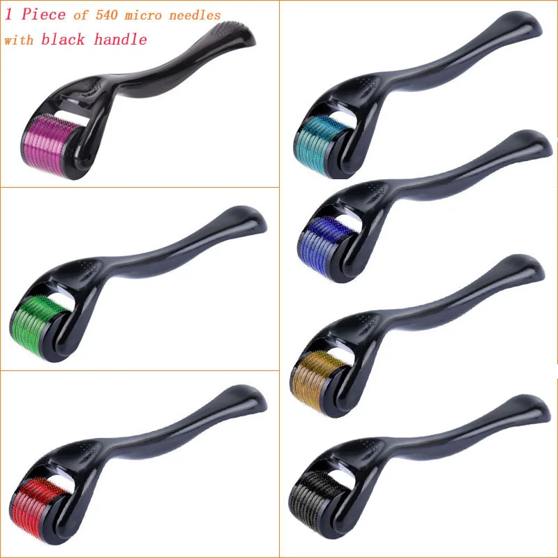 1PC Black Handle Ролик для массажа лица 540 микро иглоукалывание титановый дермароллер Отшелушивающий, для лица инструмент Средство для отшелушивания кожи уход за кожей массажер для лица - Цвет: 1PC Black Handle