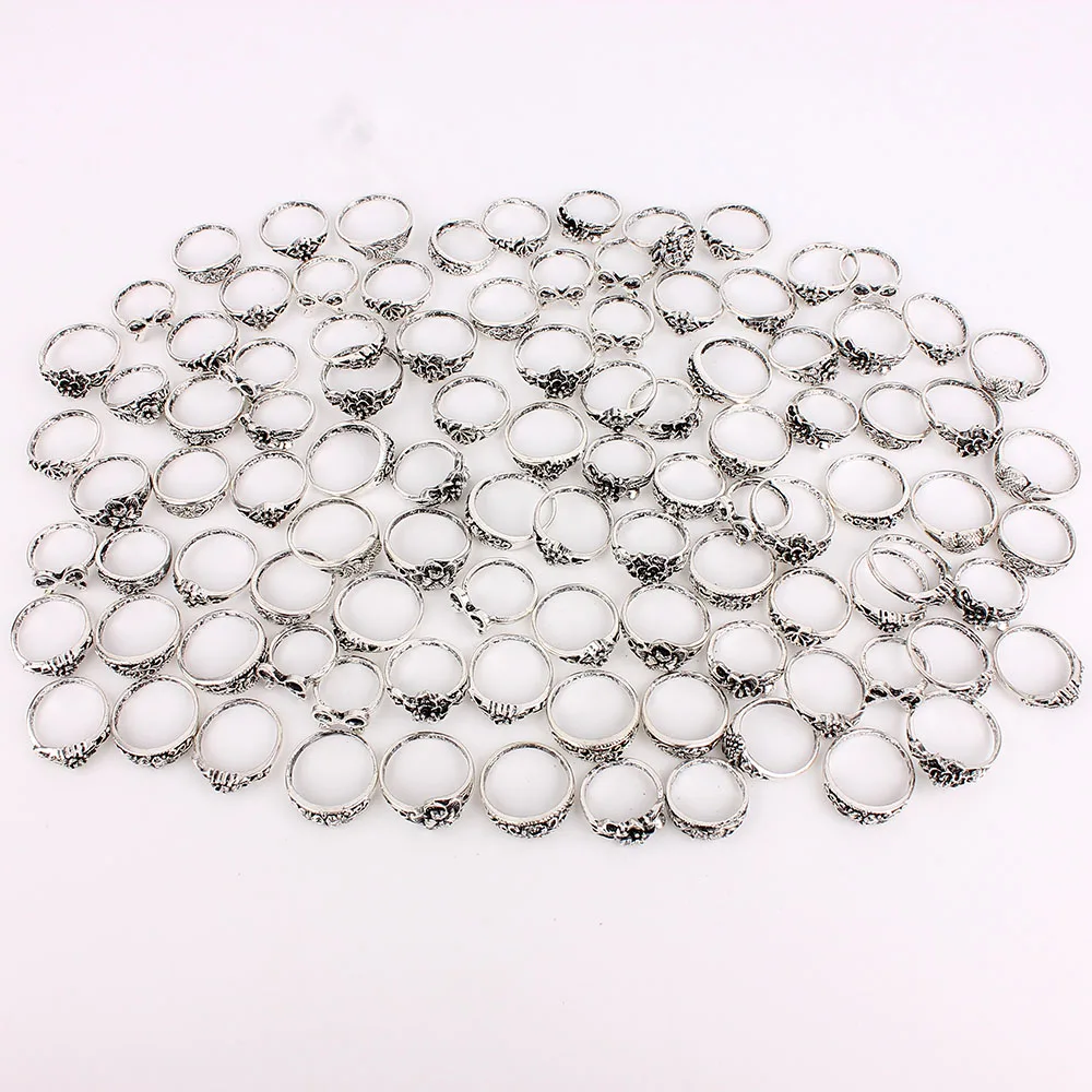 Модные большие мужские кольца 100 шт. в античном стиле серебряного цвета оптом для