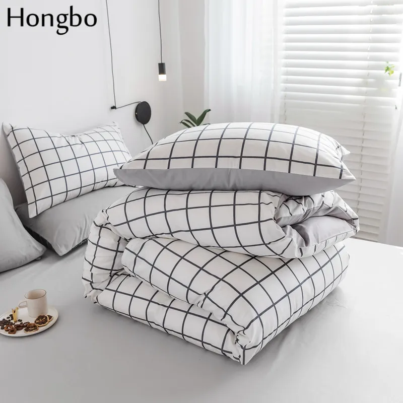 Комплект постельного белья Hongbo домашний текстиль бело серая сетка хлопок