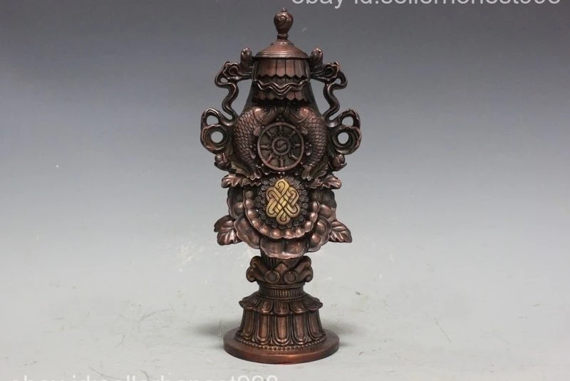 

Tibet Buddhism Eight treasures Lucky Symbol Pure Bronze FaQi statue