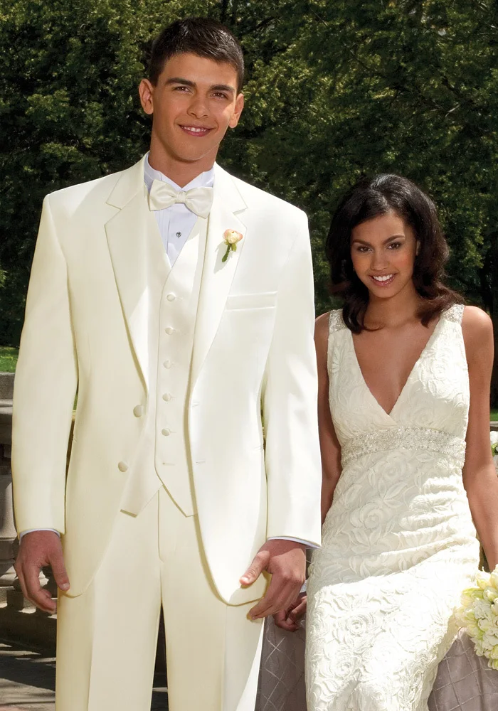 Новый модный смокинг для жениха бежевая официальная одежда свадебный костюм