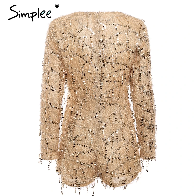 Женский комбинезон Simplee цвета шампанского комбинезоны с блестками и кистями V