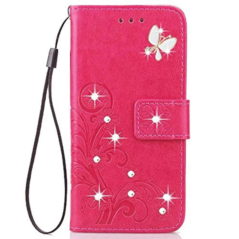 Кошелек чехол для iPhone XS XR 3D ручной Bling бабочка с кристаллами Цветочные тиснением PU