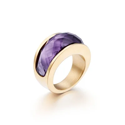 purple(Gold) Роскошные женские обручальные кольца из нержавеющей стали 316L с кристаллами, кольца с цветным камнем для девушек и девушек, вечерние ювелирные изделия, подарки - Цвет основного камня: purple(Gold)