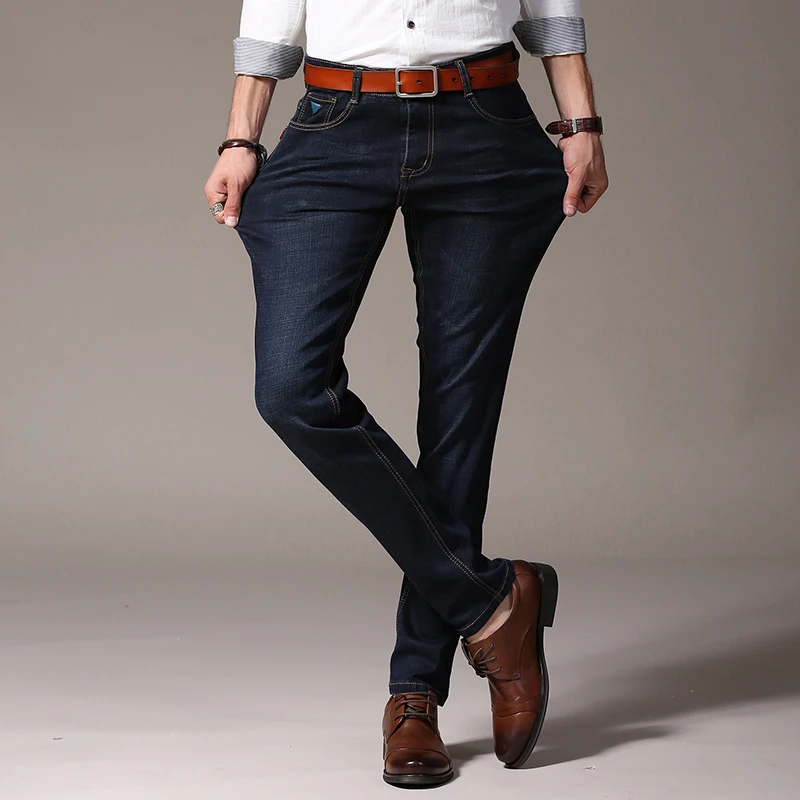 Прямые Классические хлопковые джинсовые брюки средней длины 2019 облегающие