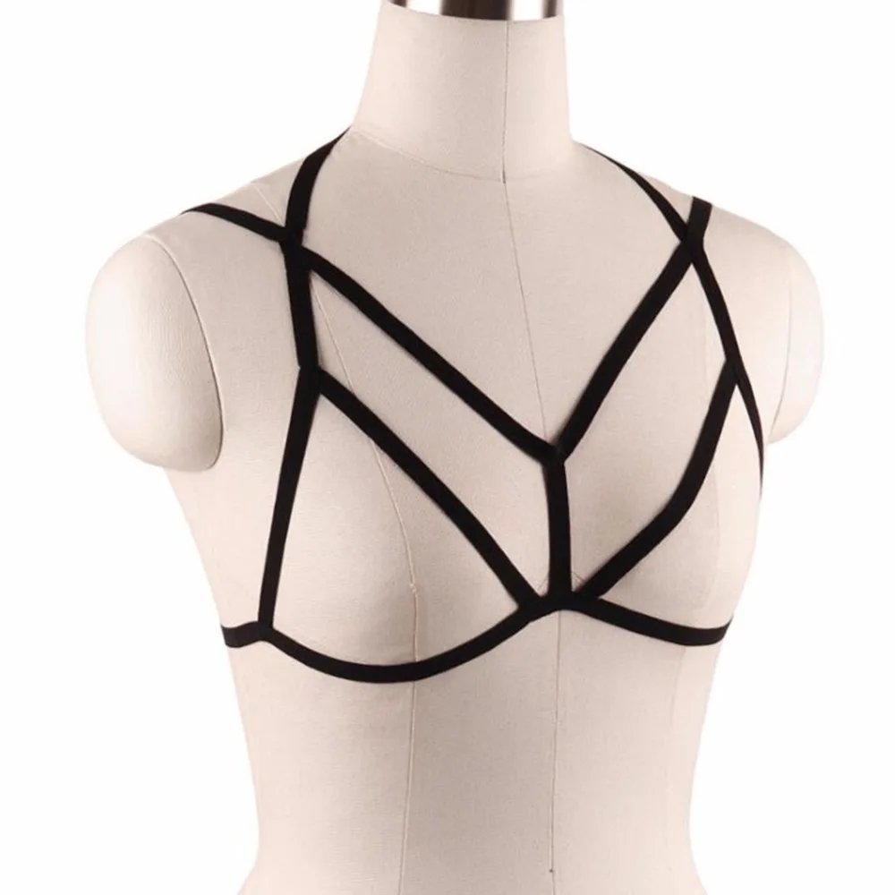 Женский эластичный бюстгальтер на бретельках черное нижнее белье в стиле панк |