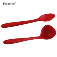 gift facemile 2pcs solid coating kitchen baking cooking silicone mixing spoon with steel core zh010