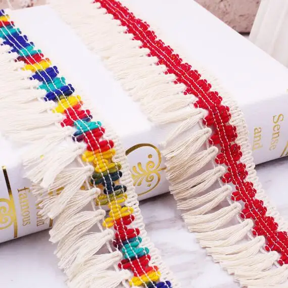 

50Yards 5cm Rainbow Tassel Lace Trim Cotton Fabric Ribbon Fringe Drop Handmade Sewing Curtains Scarf Bag Hat Cloth Accessories