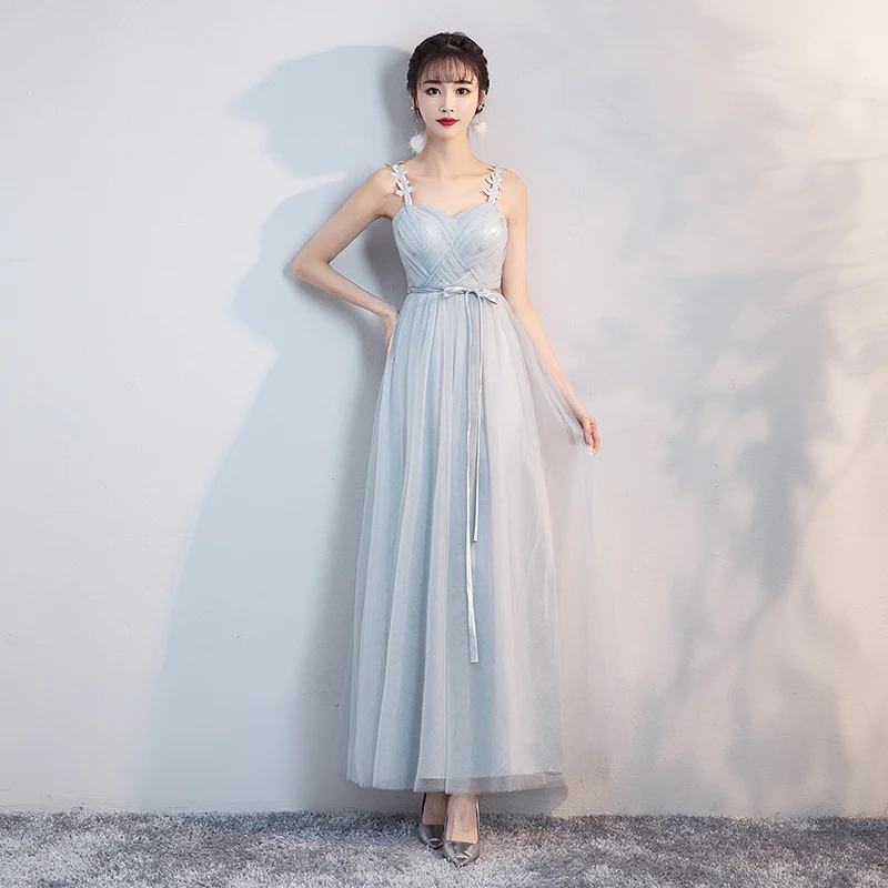 Настоящие модные синие и серые длинные сетчатые летние платья со встроенным