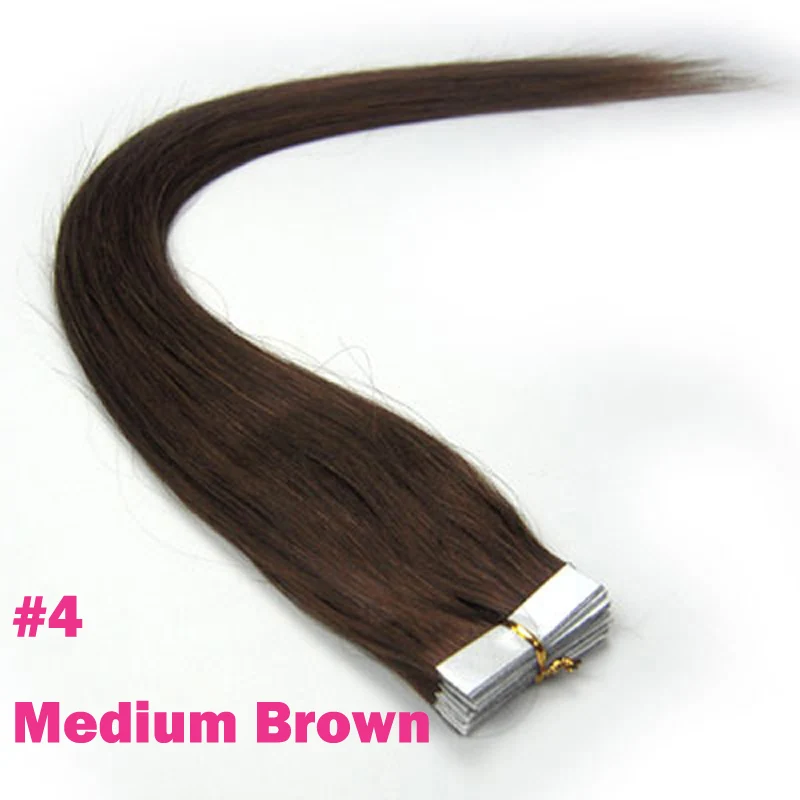 ZZHAIR, а так же 30 г-70g 1" 16" 1" 20" 2" 24" фабричного производства, переходящие плавно от темного к светлому) волос Пряди человеческих волос для наращивания 20 шт./упак. пряди волос на ленте, волосы на Клейкой Ленте имитирующей кожу - Цвет: #4
