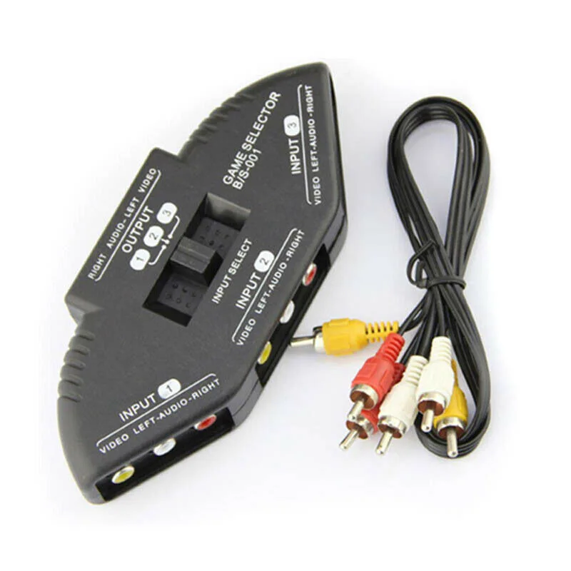

3-Way Audio Video AV RCA Switcher Selector Box Splitter with 3-RCA Cable for Xbox PS2 PS3 UY8