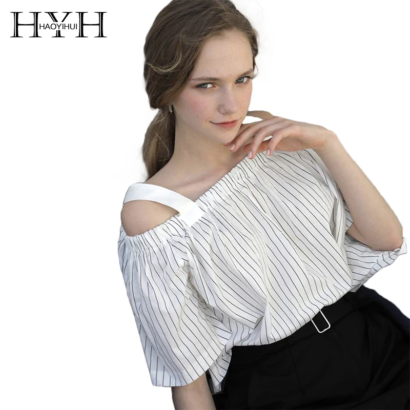 Блузка HYH HAOYIHUI Женская с вырезом лодочкой и регулируемым ремнем летняя свободная