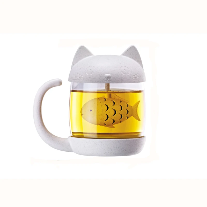 

Cute Glass Tea Strainer Cat Monkey Style Teacup with Lid and Handle Grasses Mug Teapot Teabags for Tea & Coffee Filter Drinkware