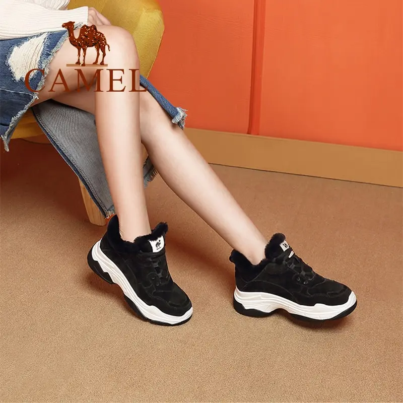 CAMEL/зимняя женская обувь плотные теплые кеды на высокой платформе женские