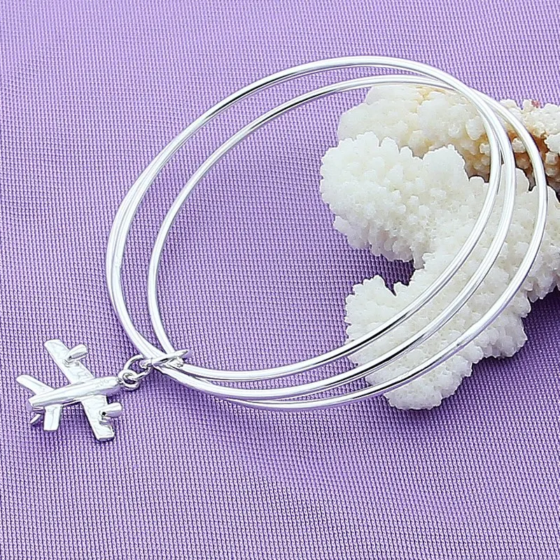DOTEFFIL 925 Sterling Silver Three Circle Aircraft Bangle Bracelet For Woman Wedding Engagement Fashion Charm Party Jewelryry | Украшения и