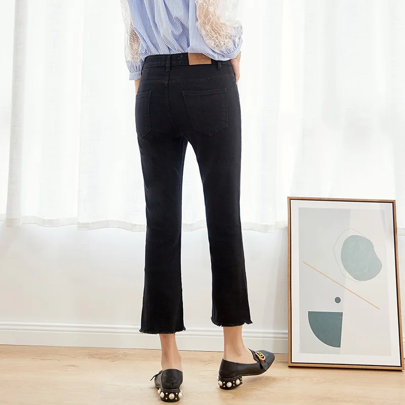 Женские джинсы-капельки LEIJIJEANS черные эластичные брюки до щиколотки со средней