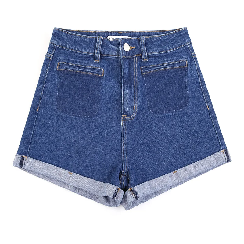 LEIJIJEANS летние новые синие узкие джинсовые шорты с высокой талией свернутые брюки