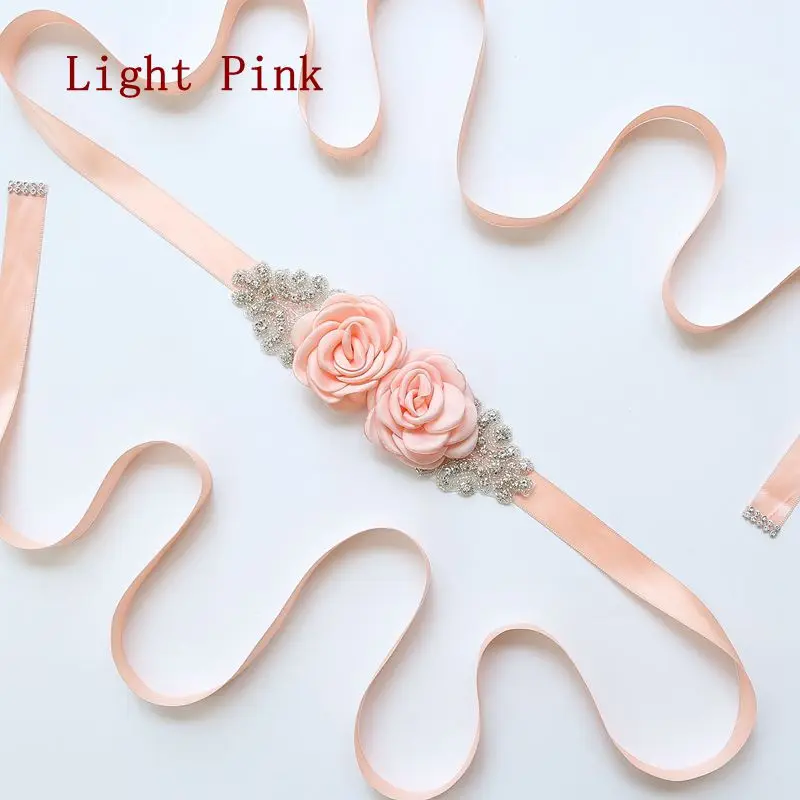 Light Pink Свадебный пояс со стразами большой цветок Пояс аксессуары много цветов свадебные ленты Пояски для свадебного платья вечерние платья ремень - Цвет: Light Pink