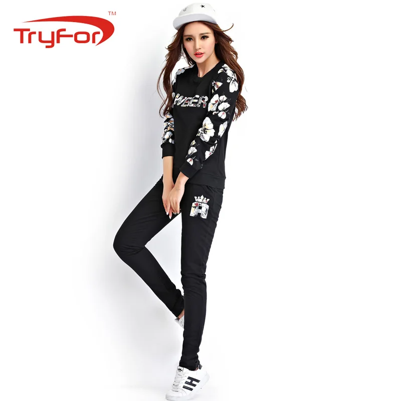 Женская обучение спортивный костюм печати стиль тонкий спортивной осенью и