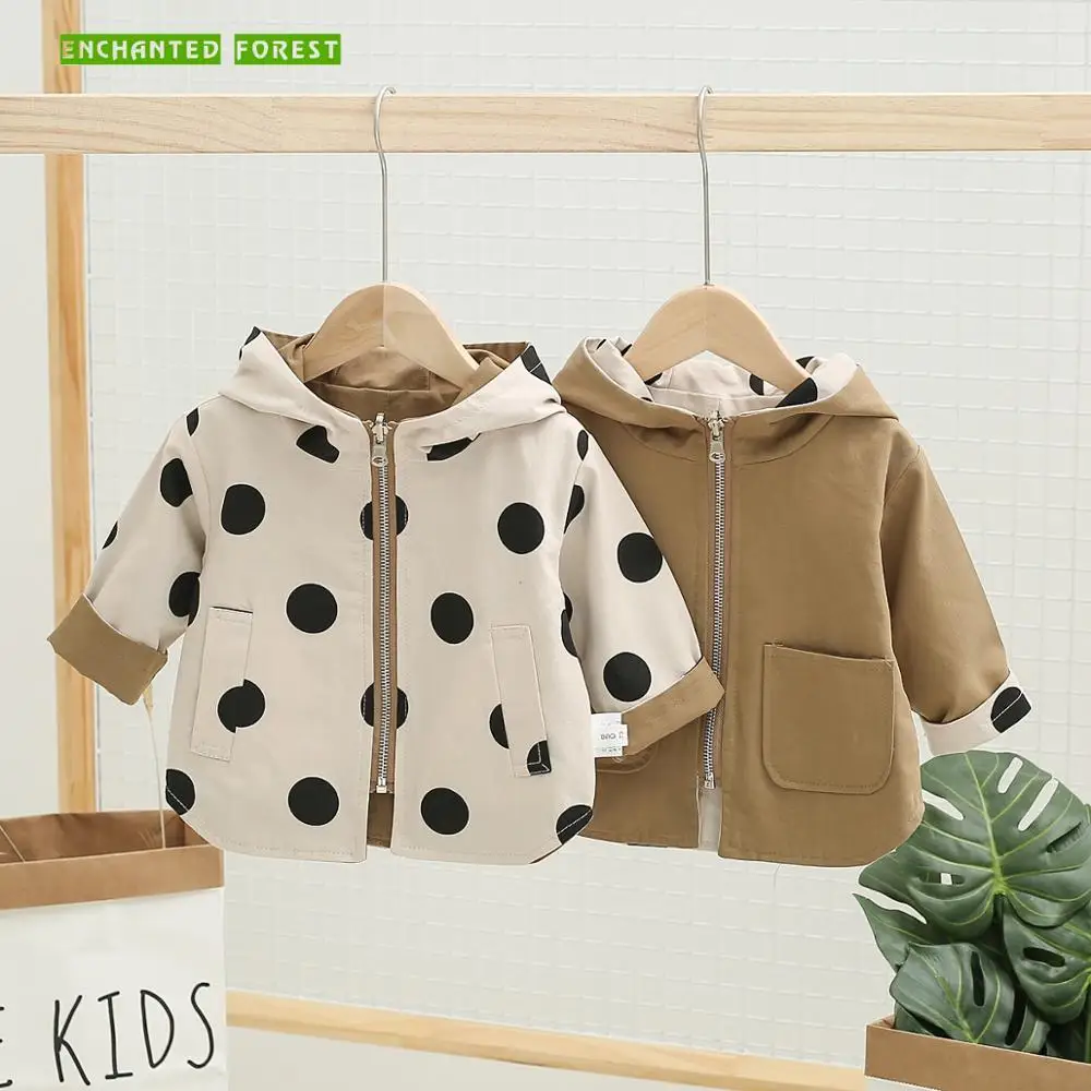 Boys and girls coat autumn 2018 new children's hooded shirt baby wave point two sides wearing windbreaker Children's clothes | Детская