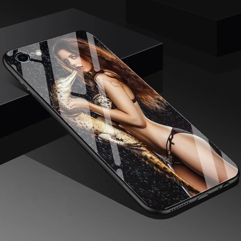 Премиум Корпус из закаленного стекла для iPhone 6 i6 6S + 7 i7 8 i8 Plus X ix тигра печати
